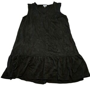 VOY Black V Neck Ruffle Hem Casual Mini Dress Size Medium Suede Feel
